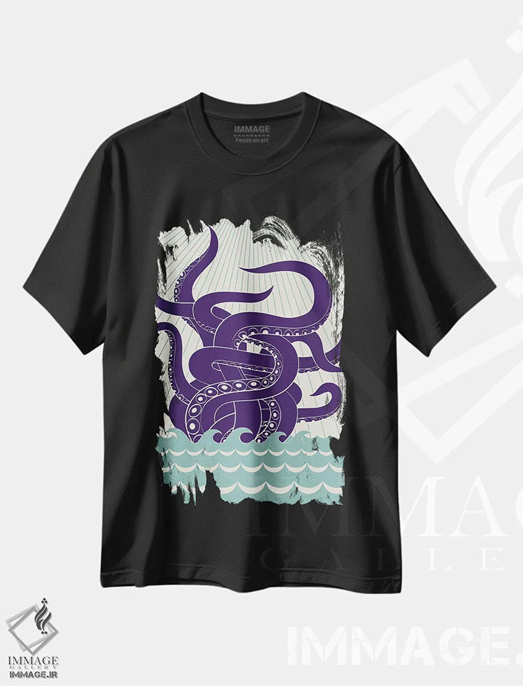 تیشرت مشکی طرح دار هیولای دریا، دکور ساحلی اثر گرگ مابلی | immage.ir