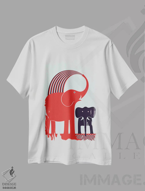 تیشرت سفید طرح دار فیل قرمز، دکور معاصر اثر گرگ مابلی | immage.ir