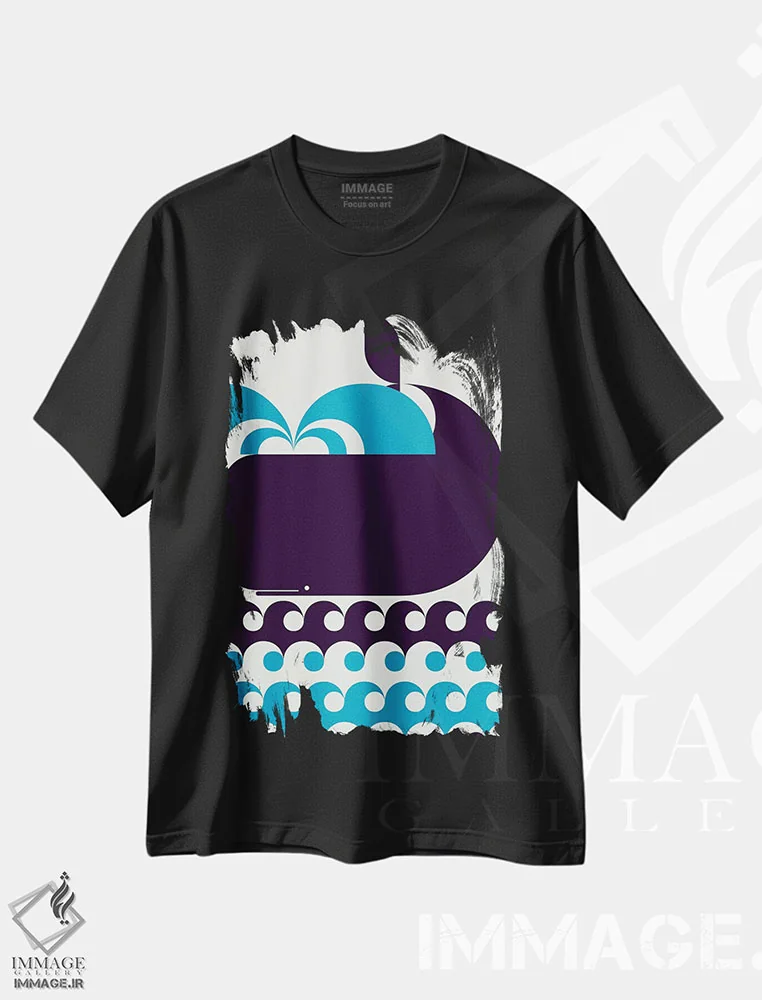 تیشرت مشکی طرح دار نور کاشالوت بزرگ، دکور ساحلی اثر گرگ مابلی | فروشگاه ایماژ