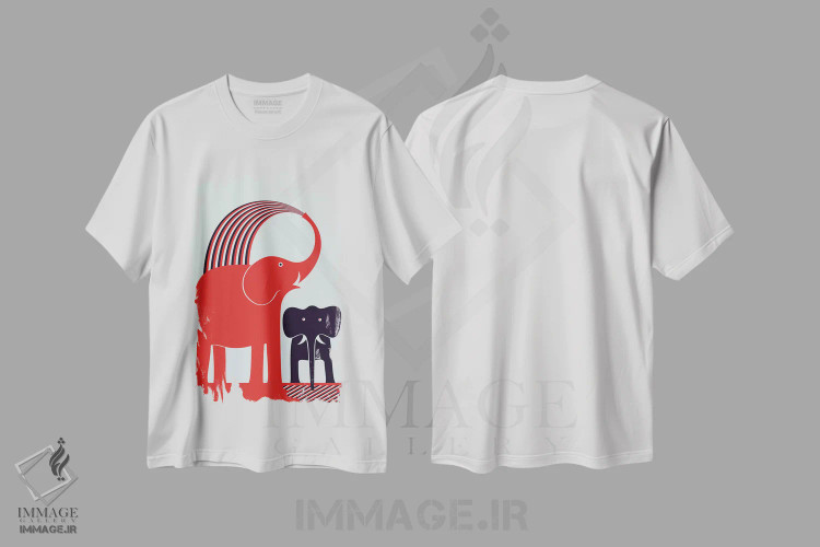 تیشرت سفید طرح دار فیل قرمز، دکور معاصر اثر گرگ مابلی | immage.ir