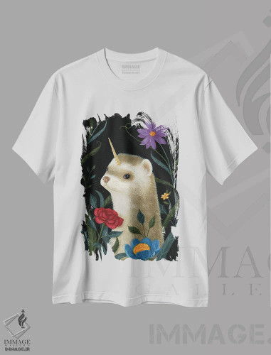 تیشرت سفید طرح دار پِتی شاخ اسبی، دکور معاصر اثر جینا ماتارازو | فروشگاه ایماژ