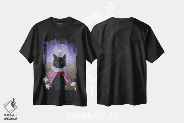 تیشرت مشکی طرح دار جذابیت های او، هنر فاخر معاصر اثر جینا ماتارازو | فروشگاه ایماژ