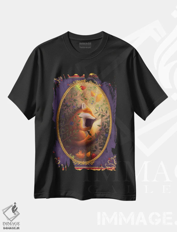 تیشرت مشکی طرح دار روباه خوابیده، دکور معاصر اثر جینا ماتارازو | فروشگاه ایماژ