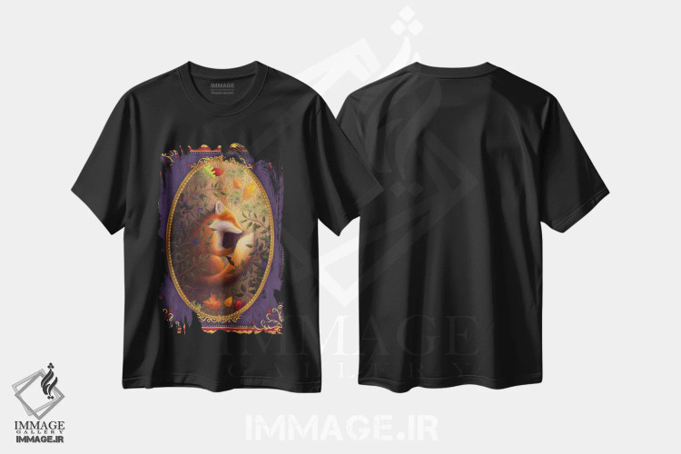 تیشرت مشکی طرح دار روباه خوابیده، دکور معاصر اثر جینا ماتارازو | فروشگاه ایماژ