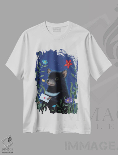 تیشرت سفید طرح دار نامهٔ جینگو، دکور معاصر اثر جینا ماتارازو | فروشگاه ایماژ