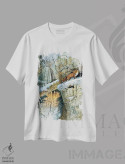 تیشرت سفید طرح دار پناهگاه کنار رودخانه چاگرین، دکور کلبه و لژ اثر جف مووری | فروشگاه ایماژ