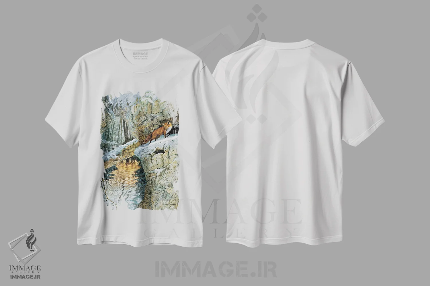 تیشرت سفید طرح دار پناهگاه کنار رودخانه چاگرین، دکور کلبه و لژ اثر جف مووری | فروشگاه ایماژ