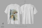 تیشرت سفید طرح دار پناهگاه کنار رودخانه چاگرین، دکور کلبه و لژ اثر جف مووری | فروشگاه ایماژ