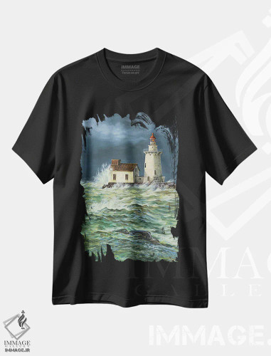 تیشرت مشکی طرح دار نیروهای طبیعت، دکور کلبه و لژ اثر جف مووری | فروشگاه ایماژ