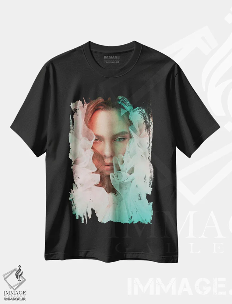 تیشرت مشکی طرح دار عکس مد بانوی شیک ۱۷، عکاسی هنری فاخر اثر جورج مایر | فروشگاه ایماژ