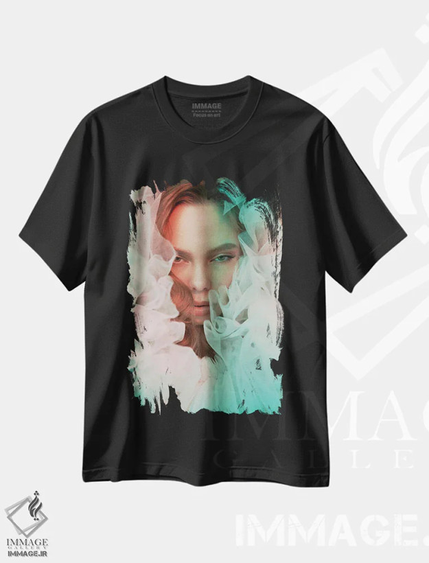 تیشرت مشکی طرح دار عکس مد بانوی شیک ۱۷، عکاسی هنری فاخر اثر جورج مایر | فروشگاه ایماژ