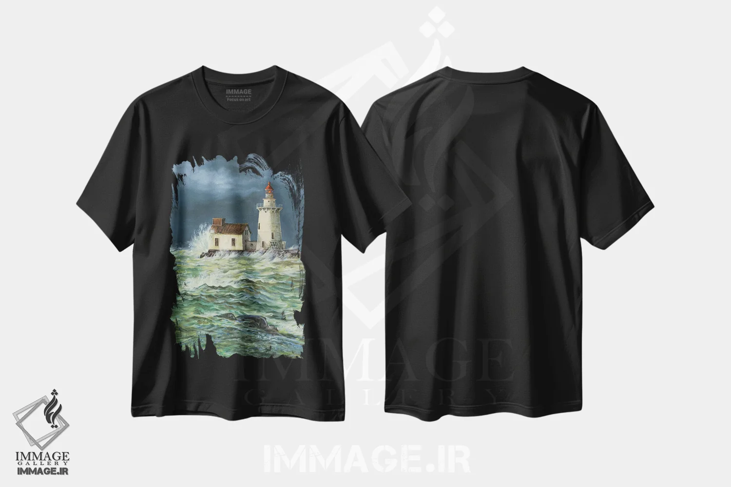 تیشرت مشکی طرح دار نیروهای طبیعت، دکور کلبه و لژ اثر جف مووری | فروشگاه ایماژ