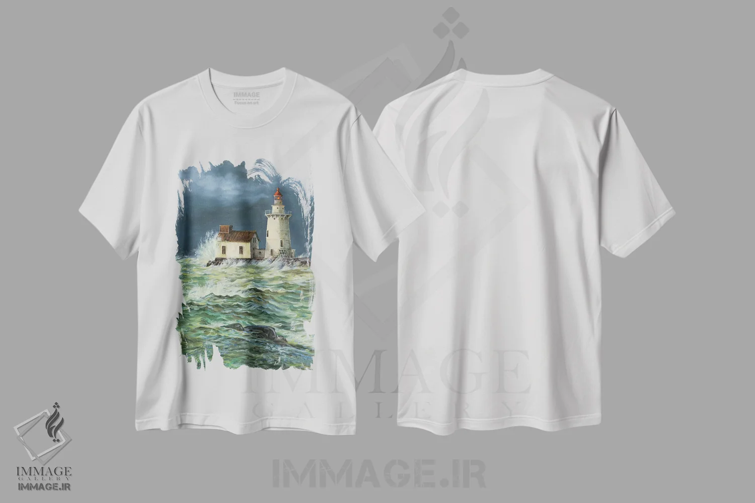 تیشرت سفید طرح دار نیروهای طبیعت، دکور کلبه و لژ اثر جف مووری | immage.ir