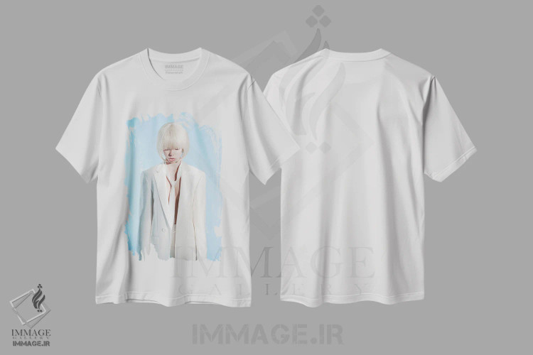 تیشرت سفید طرح دار عکس مد بانوی شیک ۲۲، عکاسی هنری فاخر اثر جورج مایر | فروشگاه ایماژ