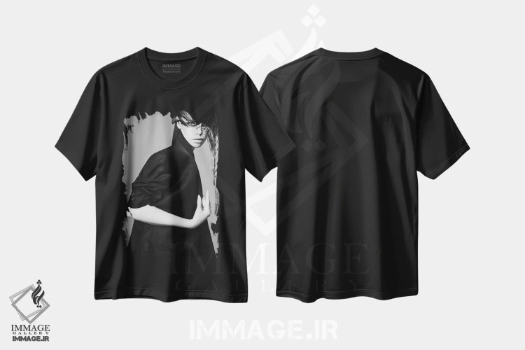 تیشرت مشکی طرح دار پرتره مد بانوی زیبا ۶، عکاسی سیاه و سفید اثر جورج مایر | فروشگاه ایماژ