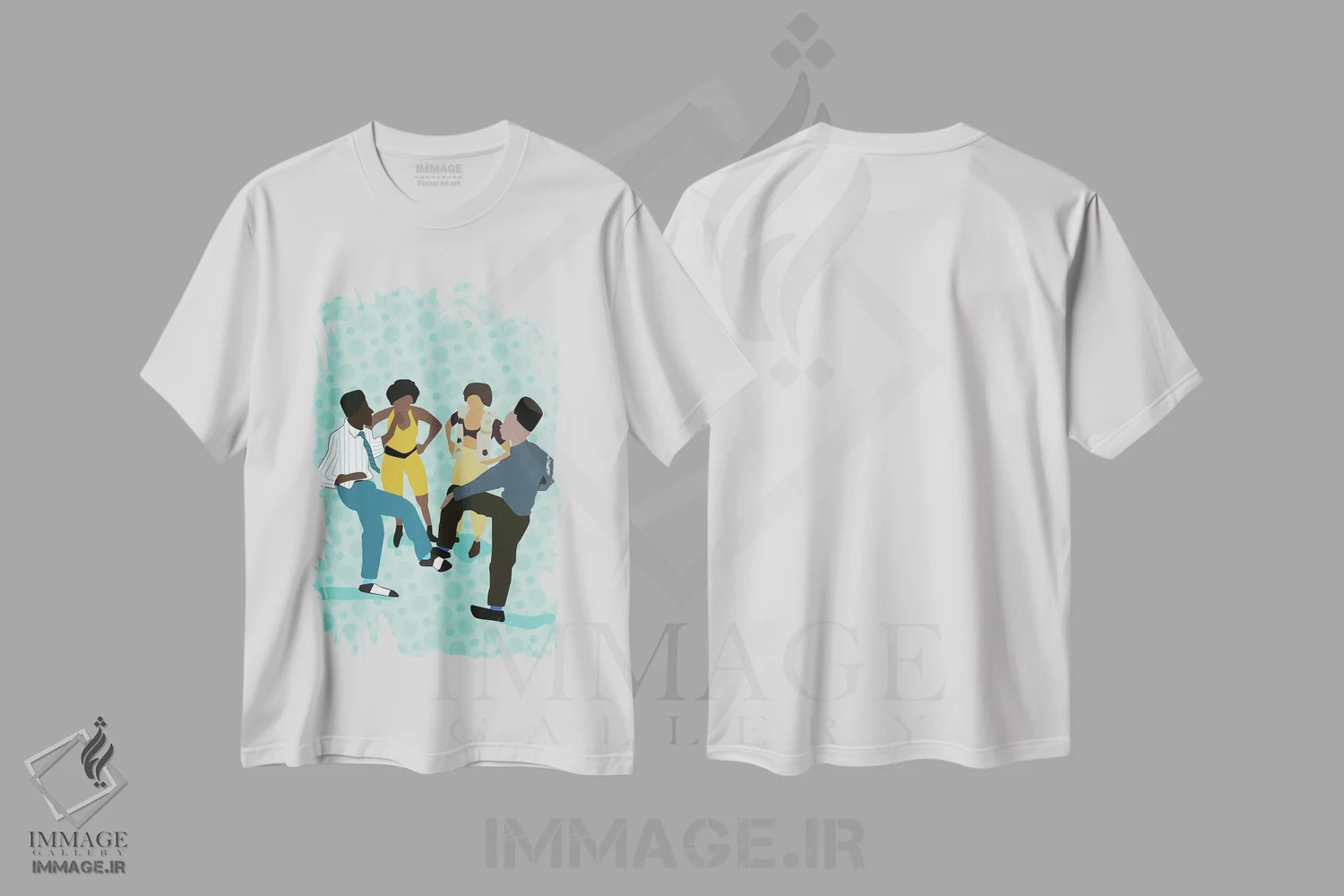 تیشرت سفید طرح دار مهمانی خانگی، هنر آمریکایی آفریقایی تبار اثر جنادپاپ | فروشگاه ایماژ