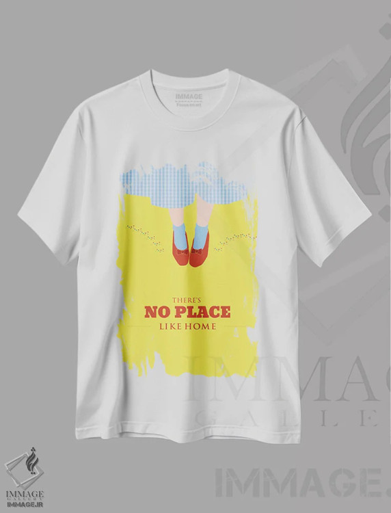تیشرت سفید طرح دار هیچ جا مثل خانه نمی شود، تزئینی اثر جنادپاپ | فروشگاه ایماژ