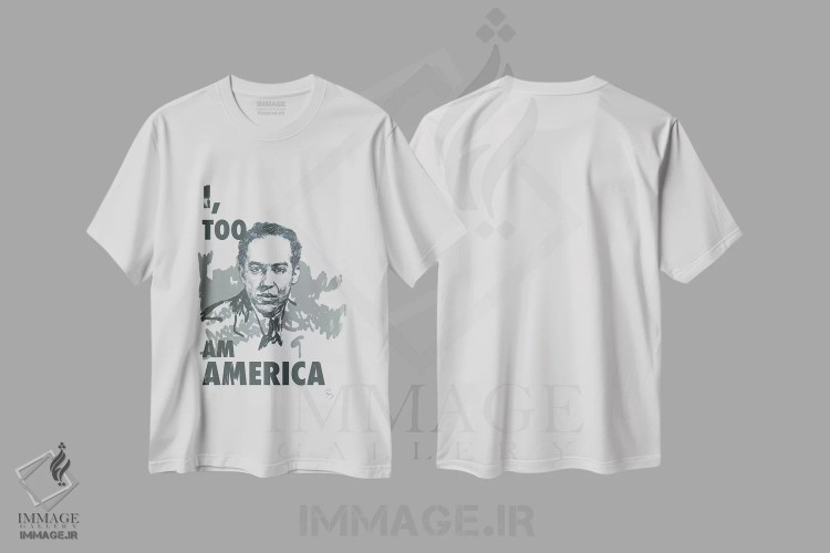 تیشرت سفید طرح دار لنگستون هیوز، هنر آمریکایی آفریقایی تبار اثر جنادپاپ | immage.ir