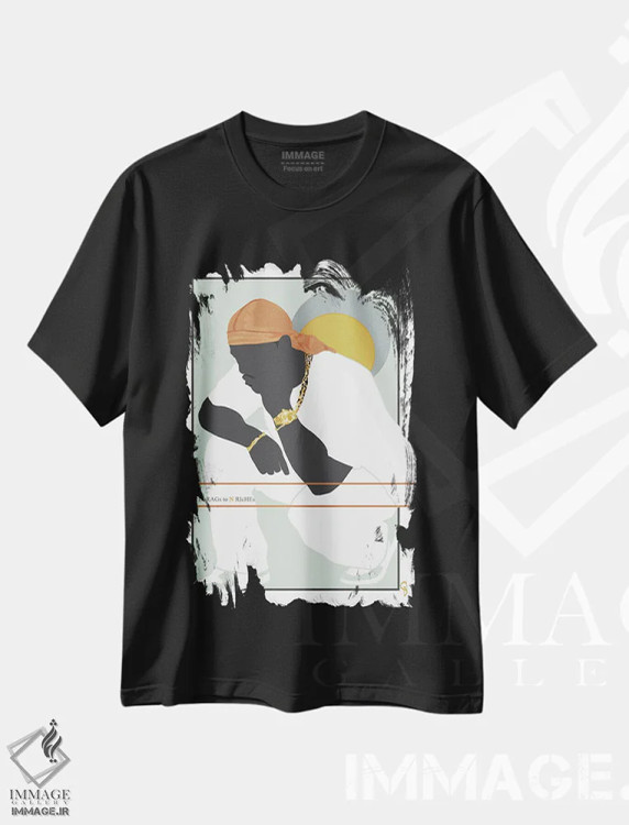 تیشرت مشکی طرح دار دو رگ و ثروت ها، هنر آمریکایی آفریقایی تبار اثر جنادپاپ | فروشگاه ایماژ