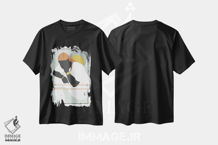 تیشرت مشکی طرح دار دو رگ و ثروت ها، هنر آمریکایی آفریقایی تبار اثر جنادپاپ | فروشگاه ایماژ