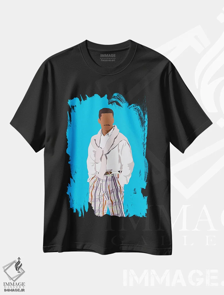 تیشرت مشکی طرح دار کارلتون، هنر آمریکایی آفریقایی تبار اثر جنادپاپ | فروشگاه ایماژ
