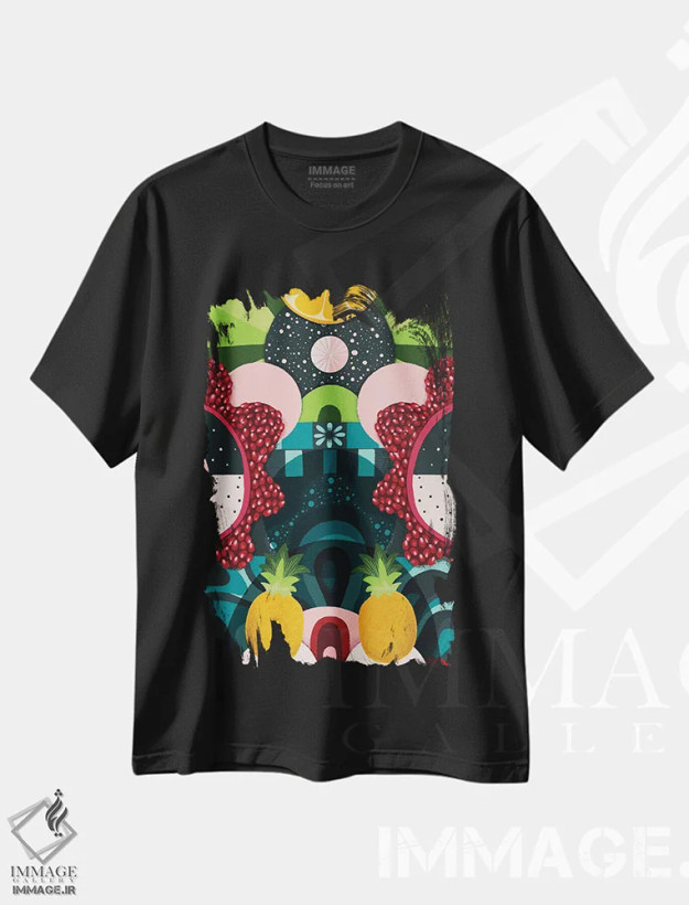 تیشرت مشکی طرح دار بهشت انار، آبستره اثر سارا گون | فروشگاه ایماژ
