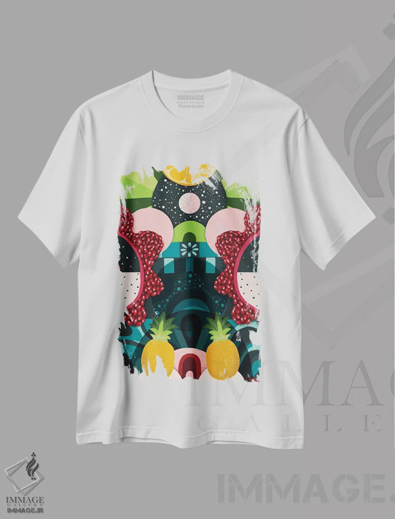 تیشرت سفید طرح دار بهشت انار، آبستره اثر سارا گون | immage.ir