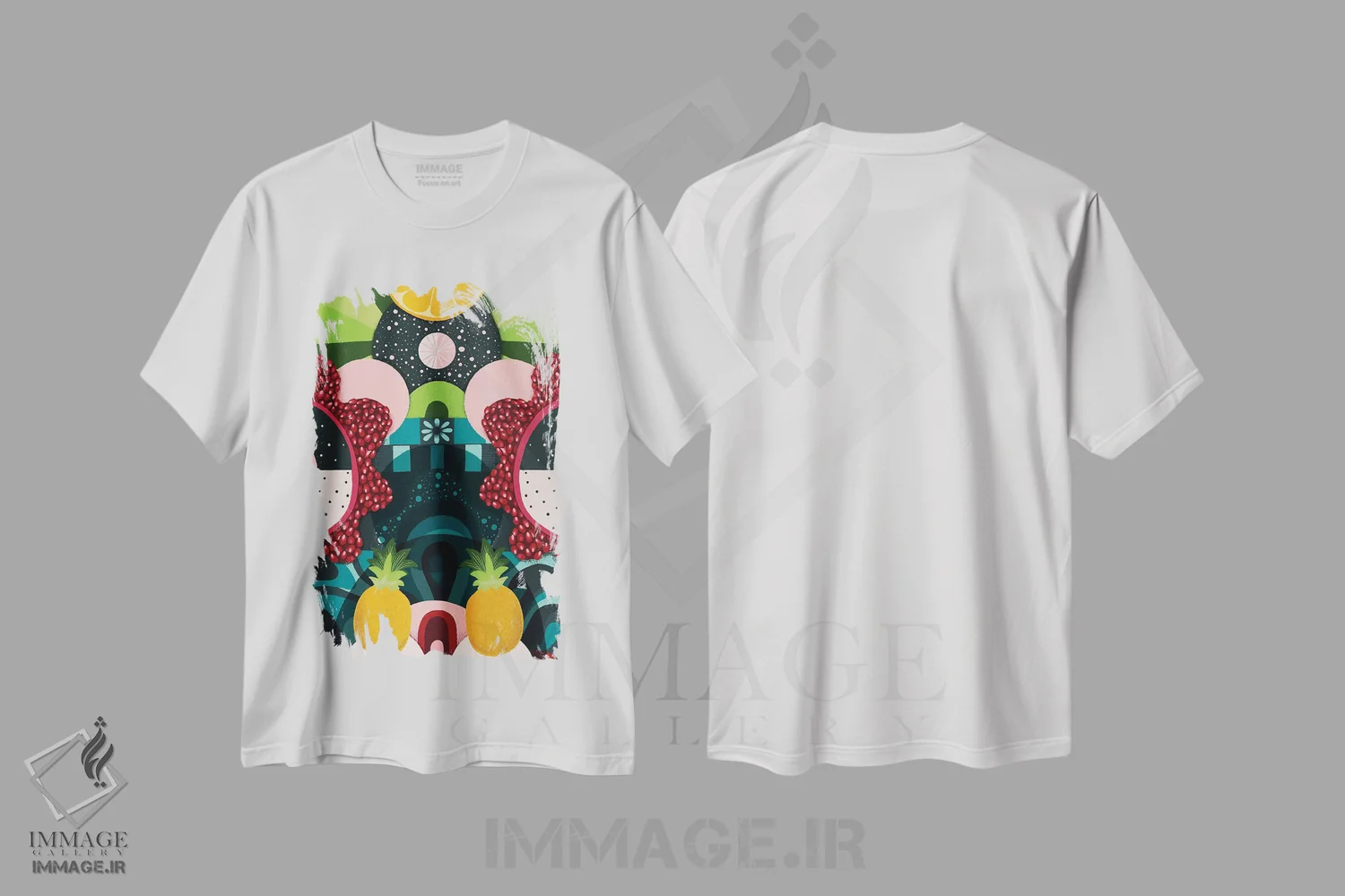 تیشرت سفید طرح دار بهشت انار، آبستره اثر سارا گون | immage.ir