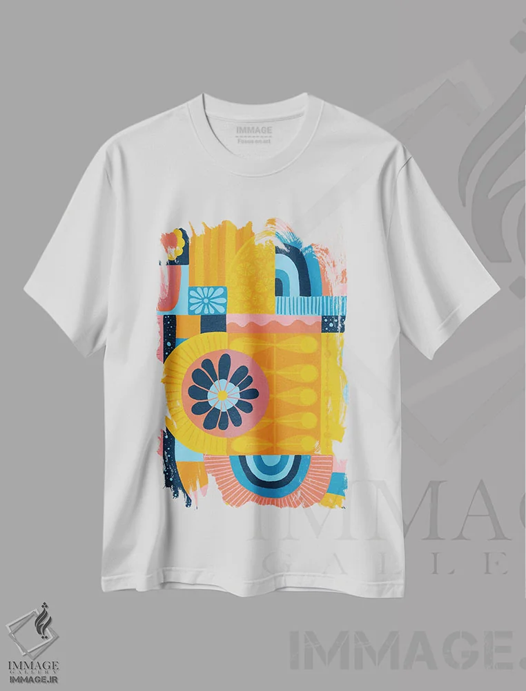 تیشرت سفید طرح دار لحاف کیهانی، آبستره اثر سارا گون | فروشگاه ایماژ