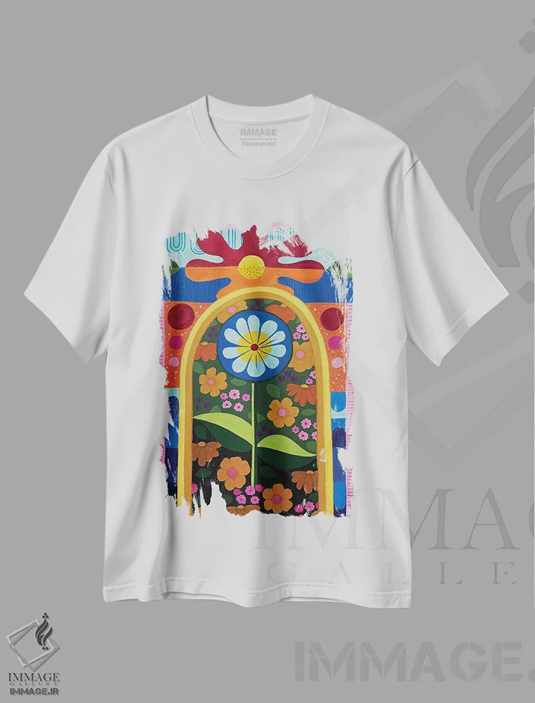 تیشرت سفید طرح دار گسترش بهار، آبستره اثر سارا گون | immage.ir