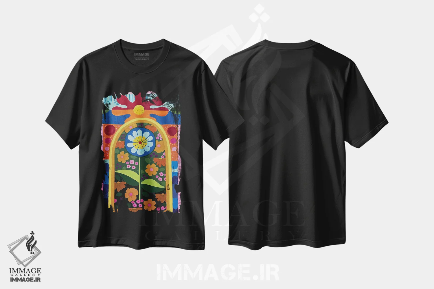 تیشرت مشکی طرح دار گسترش بهار، آبستره اثر سارا گون | فروشگاه ایماژ