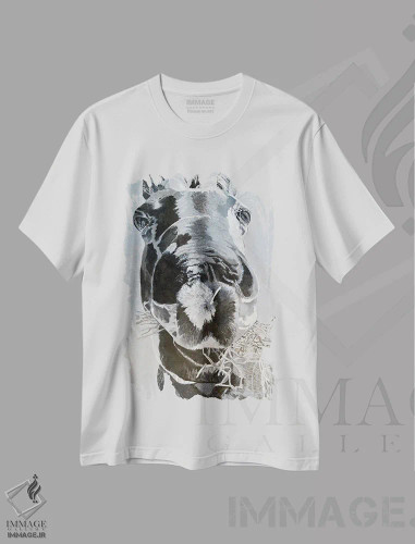 تیشرت سفید طرح دار دهانی پر از علف خشک، هنر تزئینی سیاه و سفید اثر جن فارل | فروشگاه ایماژ