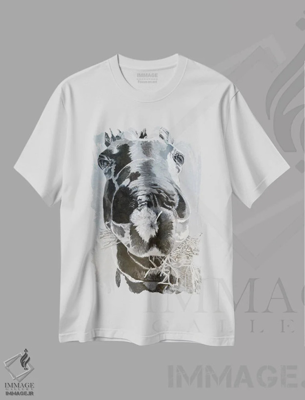 تیشرت سفید طرح دار دهانی پر از علف خشک، هنر تزئینی سیاه و سفید اثر جن فارل | فروشگاه ایماژ