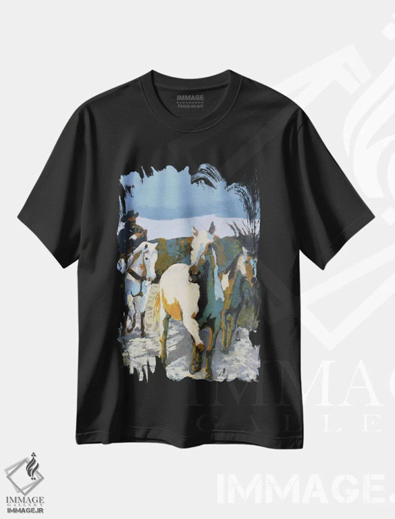 تیشرت مشکی طرح دار دو نفر دردسر، دکور معاصر اثر جن فارل | فروشگاه ایماژ