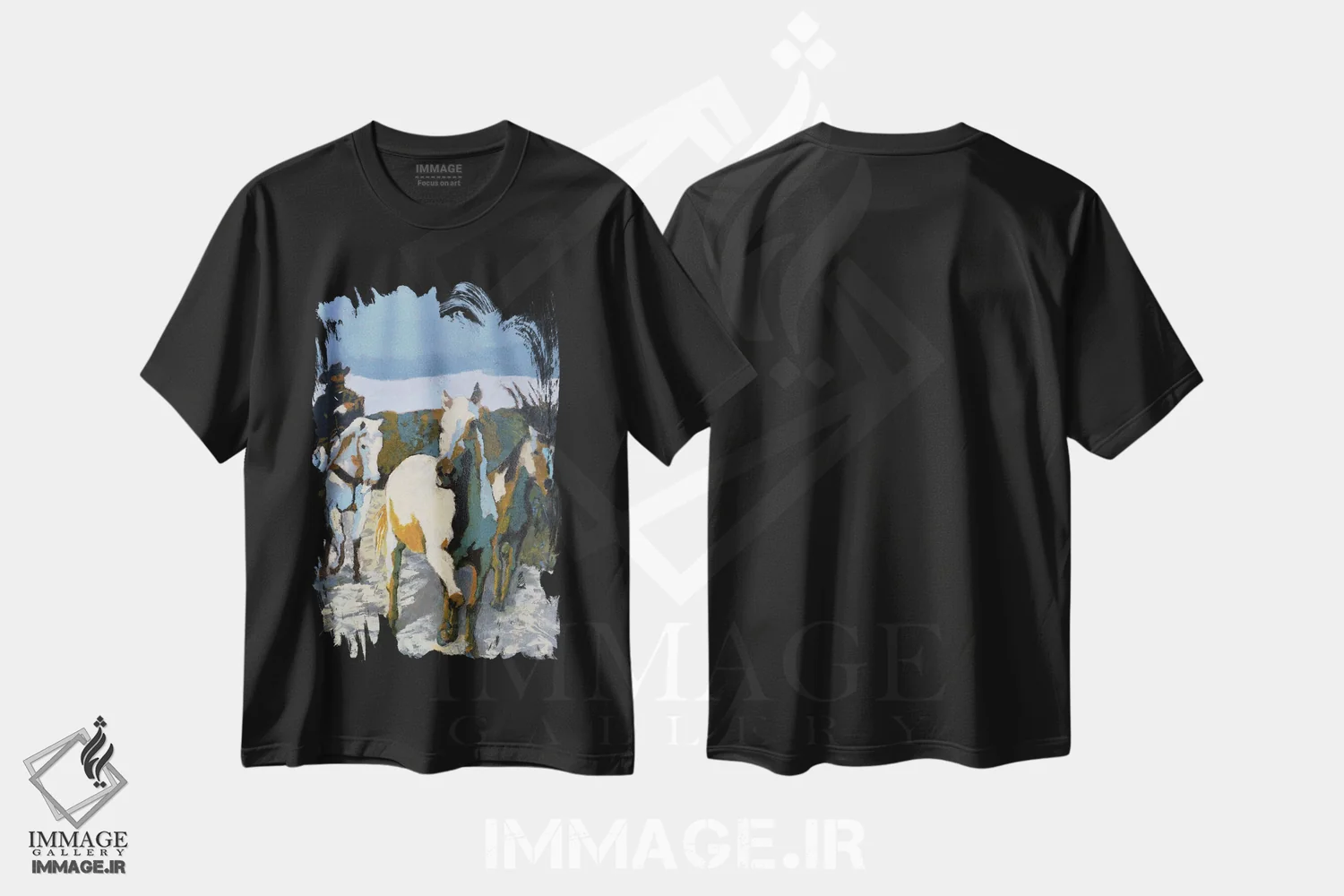 تیشرت مشکی طرح دار دو نفر دردسر، دکور معاصر اثر جن فارل | فروشگاه ایماژ