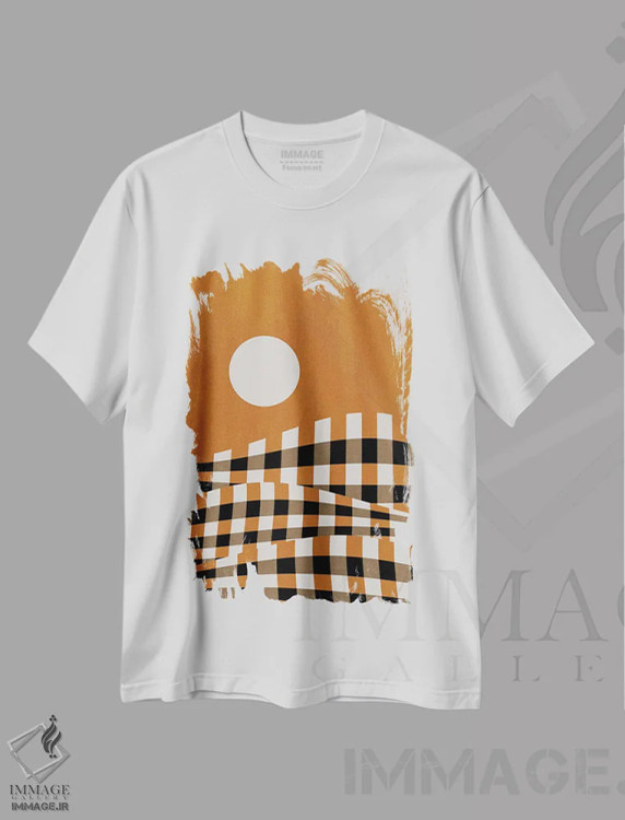 تیشرت سفید طرح دار منظرهٔ شطرنجی یکم، آبستره اثر مارکو گونزالز | immage.ir