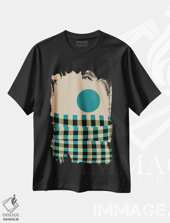 تیشرت مشکی طرح دار منظرهٔ شطرنجی دوم، آبستره اثر مارکو گونزالز | فروشگاه ایماژ