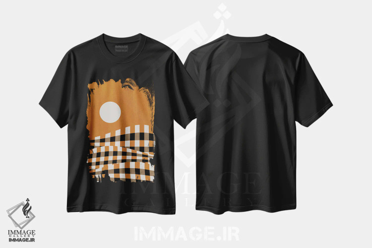 تیشرت مشکی طرح دار منظرهٔ شطرنجی یکم، آبستره اثر مارکو گونزالز | فروشگاه ایماژ