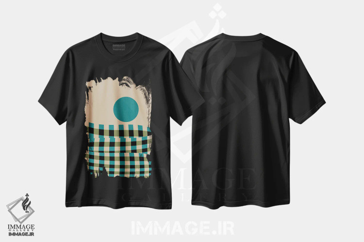 تیشرت مشکی طرح دار منظرهٔ شطرنجی دوم، آبستره اثر مارکو گونزالز | فروشگاه ایماژ