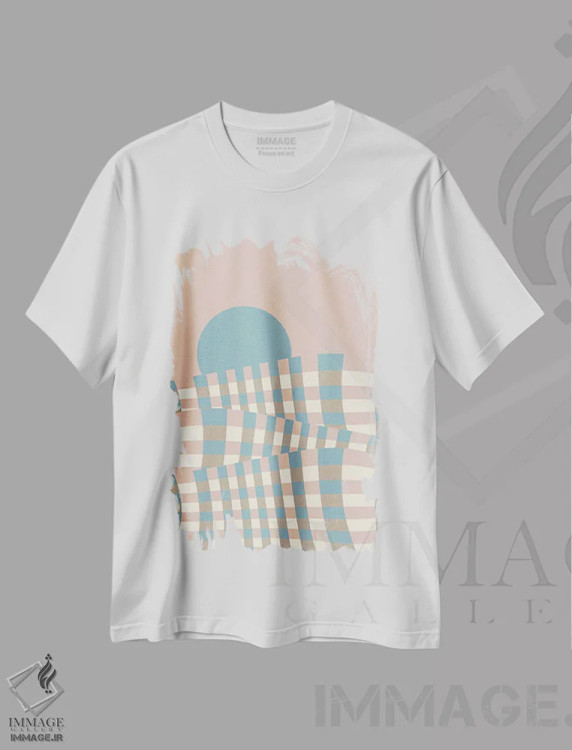 تیشرت سفید طرح دار منظرهٔ شطرنجی سوم، آبستره اثر مارکو گونزالز | فروشگاه ایماژ