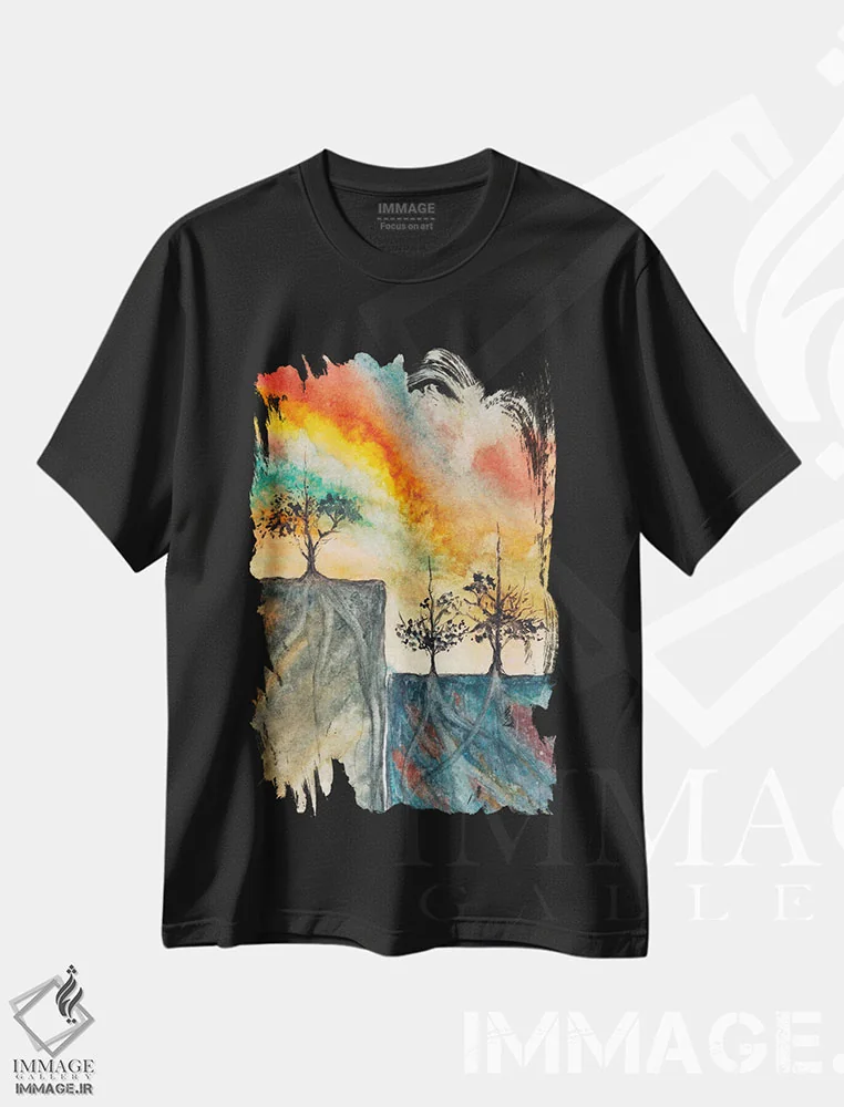 تیشرت مشکی طرح دار نقاشی منظره یکم، آبستره اثر مارکو گونزالز | فروشگاه ایماژ
