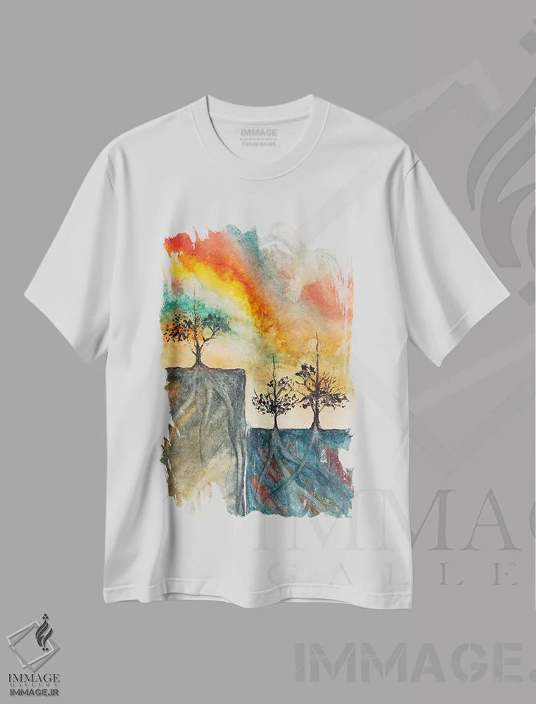 تیشرت سفید طرح دار نقاشی منظره یکم، آبستره اثر مارکو گونزالز | immage.ir