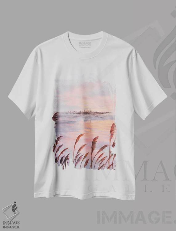 تیشرت سفید طرح دار طبیعت انتزاعی سوم، آبستره اثر مارکو گونزالز | فروشگاه ایماژ