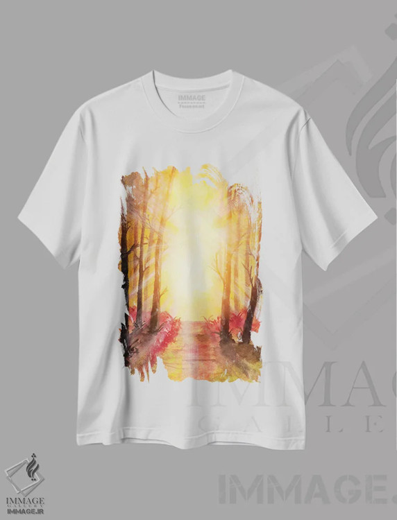 تیشرت سفید طرح دار در جنگل پنجم، آبستره اثر مارکو گونزالز | فروشگاه ایماژ