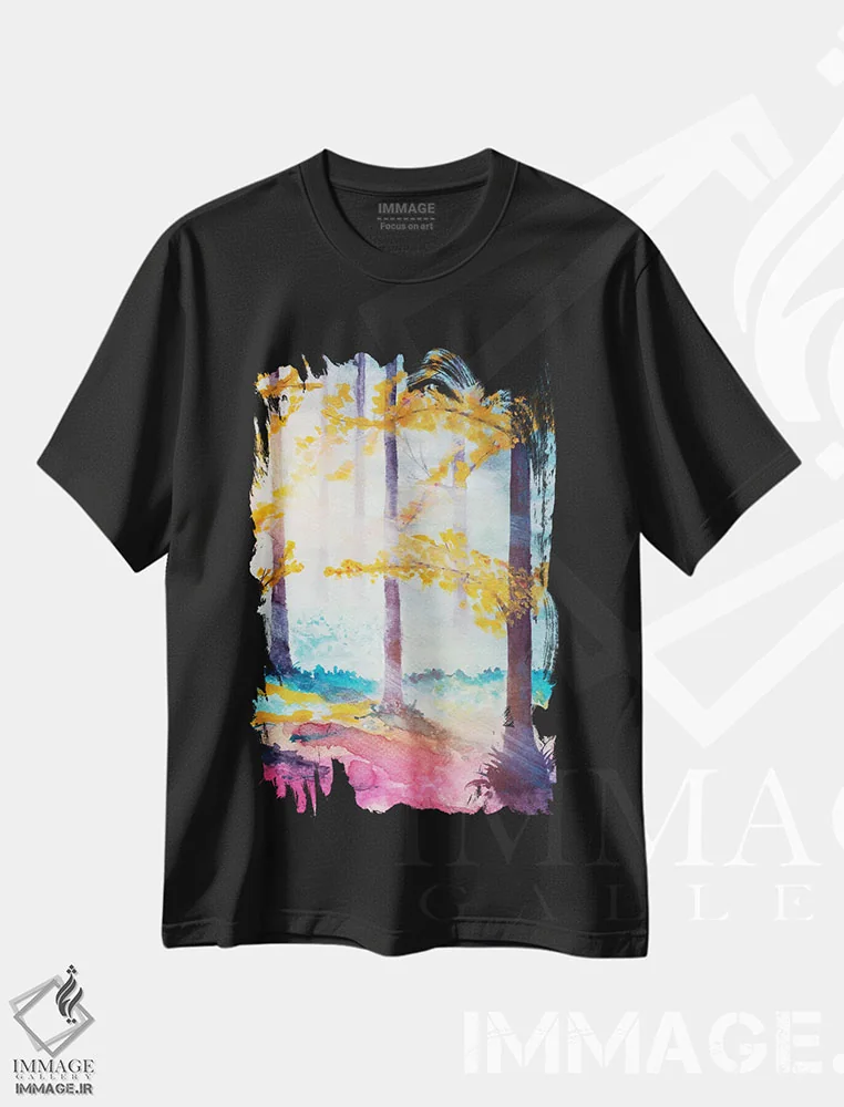 تیشرت مشکی طرح دار در جنگل ششم، آبستره اثر مارکو گونزالز | فروشگاه ایماژ
