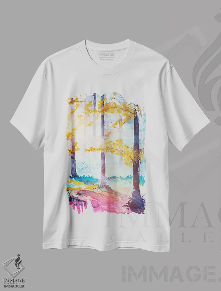 تیشرت سفید طرح دار در جنگل ششم، آبستره اثر مارکو گونزالز | immage.ir