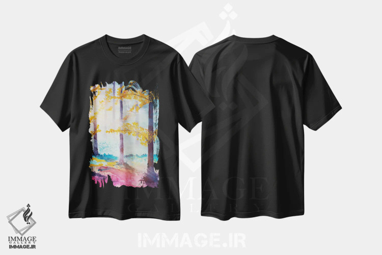 تیشرت مشکی طرح دار در جنگل ششم، آبستره اثر مارکو گونزالز | فروشگاه ایماژ