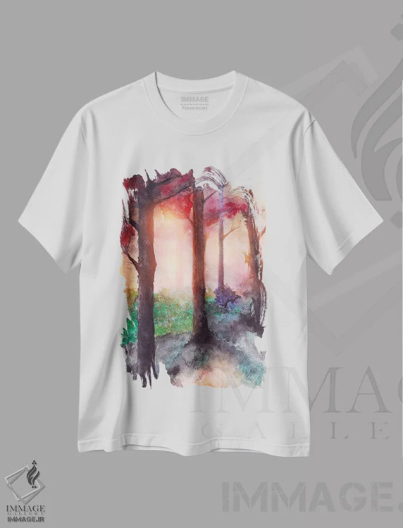 تیشرت سفید طرح دار در جنگل هفتم، آبستره اثر مارکو گونزالز | فروشگاه ایماژ