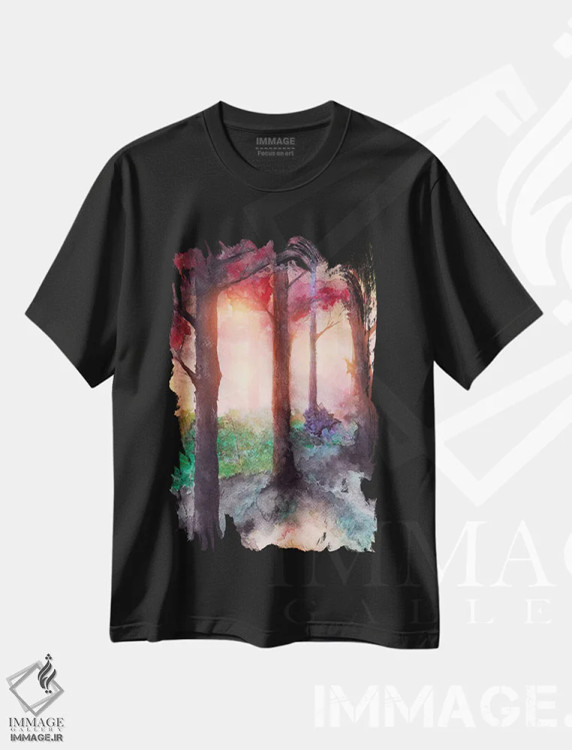 تیشرت مشکی طرح دار در جنگل هفتم، آبستره اثر مارکو گونزالز | immage.ir