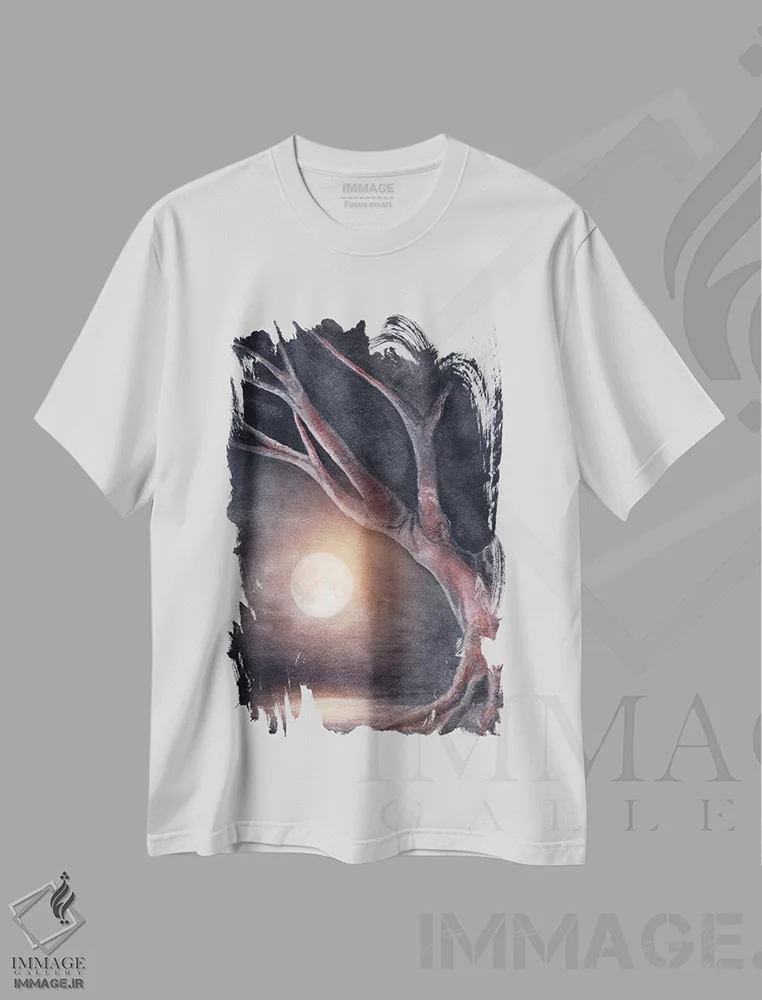 تیشرت سفید طرح دار ماه، آبستره اثر مارکو گونزالز | فروشگاه ایماژ